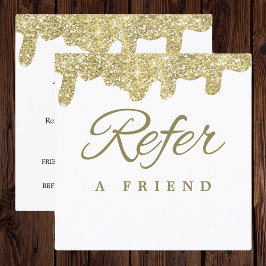 Tarjeta De Recomendación Purpurina Holográfico Firma moderna Glam Gold