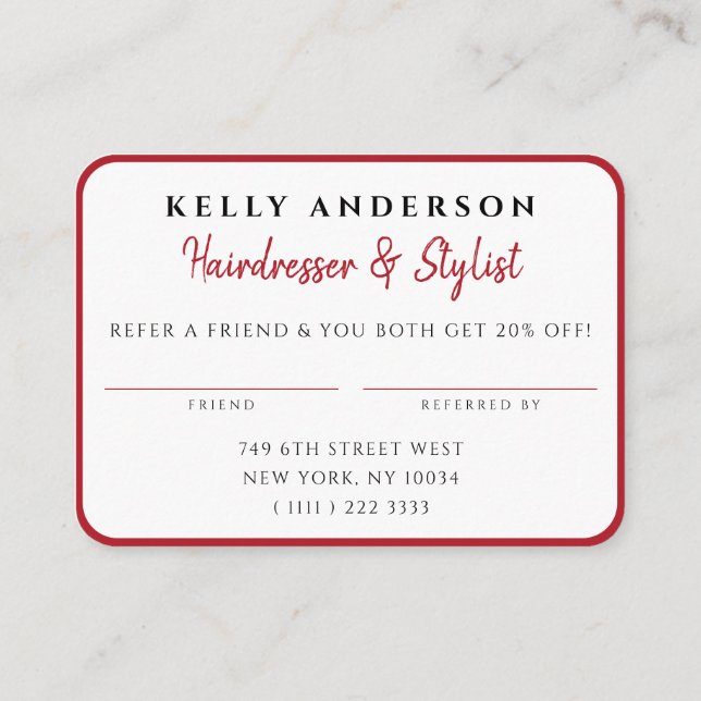 Tarjeta De Recomendación Queen of Hearts Red Photo Business Hairdresser (Reverso)