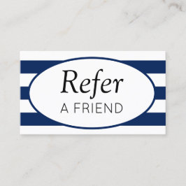 Tarjeta De Recomendación Rayas Clásicas Azul Marino Recomienda a un Amigo