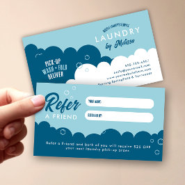 Tarjeta De Recomendación Refer A Friend Mobile Laundry Service Blue & White