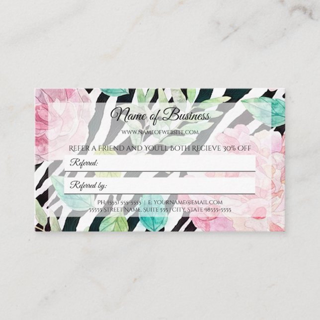 Tarjeta De Recomendación Referencia Floral de Cebra (Anverso)