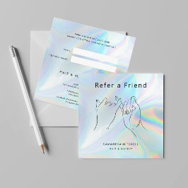 Tarjeta De Recomendación Refiera a una belleza holográfica y maquillaje de 