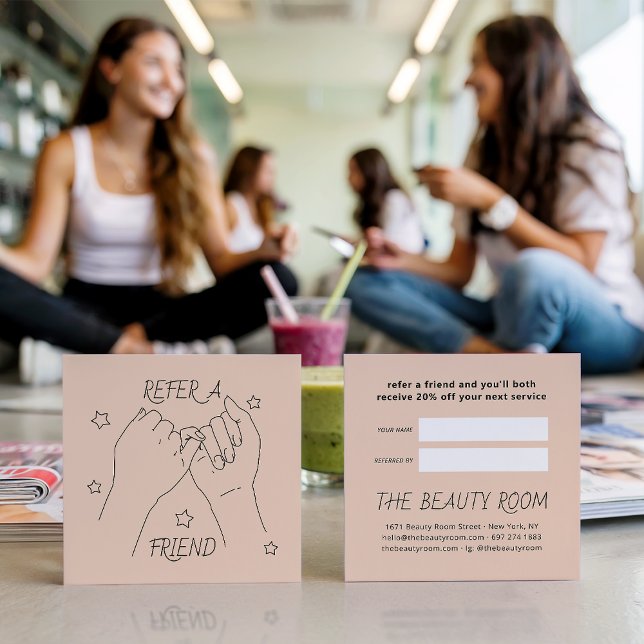 Tarjeta De Recomendación Refiérase a un amigo luz durazno lindo ilustracion (Refer a friend light peach cute hands illustration)