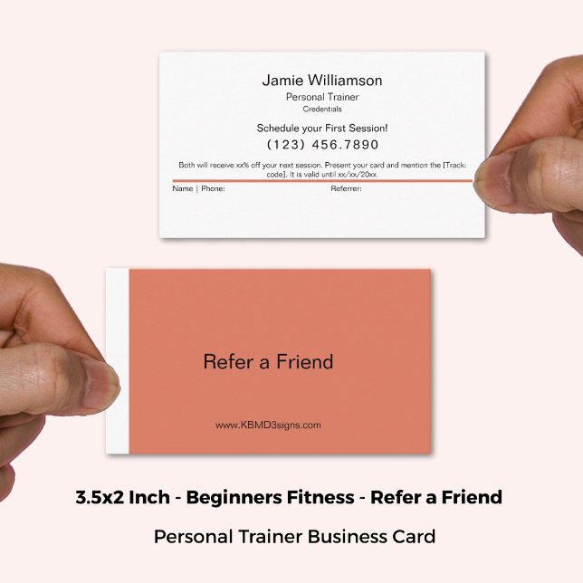 Tarjeta De Recomendación Refiérase simple a un amigo Naranja quemado y blan (3.5x2 Inch, Simple Refer a Friend Burnt Orange & White Referral Card)