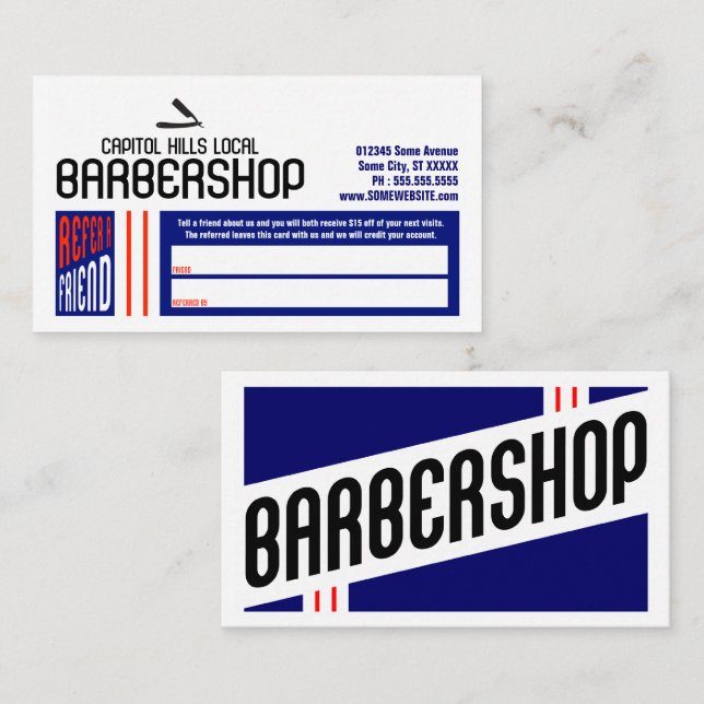 Tarjeta De Recomendación retro barbershop remitir a un amigo (Anverso / Reverso)