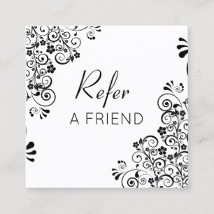 Tarjeta De Recomendación Rollo floral en blanco y negro Recomienda a un ami