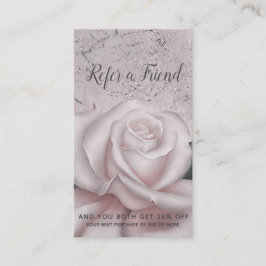 Tarjeta De Recomendación Rosa Blanca Rubor Glam Moderna Mármol Recomienda a