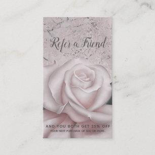 Tarjeta De Recomendación Rosa Blanca Sonrojo Glam Moderno Mármol Recomienda
