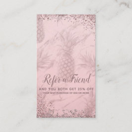 Tarjeta De Recomendación Rosa Dorado Glitter Piña Recomienda a un Amigo