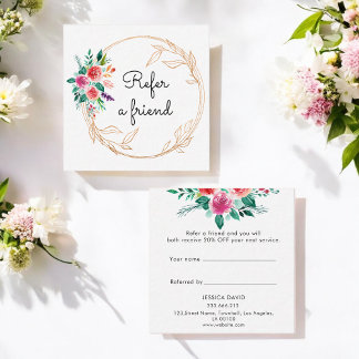 Tarjeta De Recomendación Rosa floral oro color de agua rosado rosa flores b