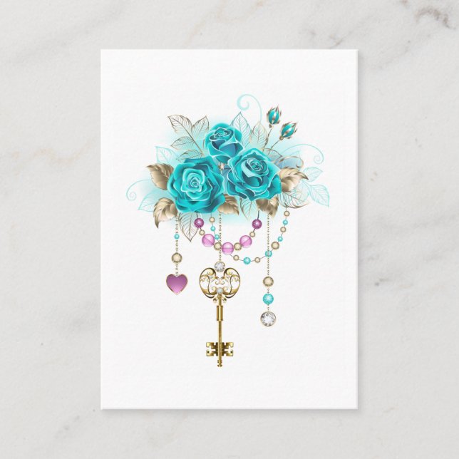 Tarjeta De Recomendación Rosas turquesas con llaves (Anverso)