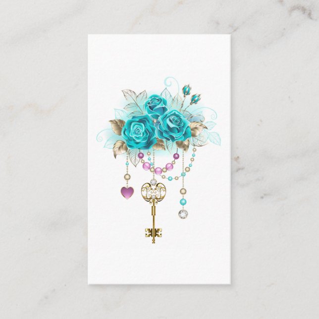 Tarjeta De Recomendación Rosas turquesas con llaves (Anverso)