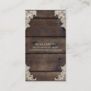 Tarjeta De Recomendación Rustic Barn Wood & Lace Elegant le hace referencia