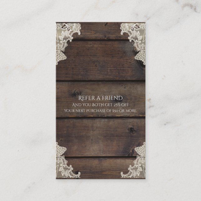 Tarjeta De Recomendación Rustic Barn Wood & Lace Elegant le hace referencia (Anverso)