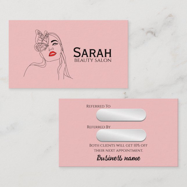 Tarjeta De Recomendación Salón de belleza (Anverso / Reverso)