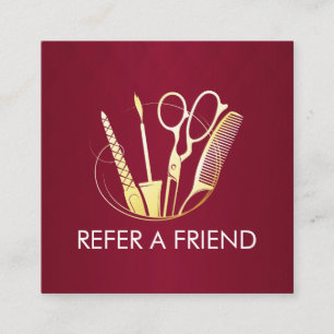 Tarjeta De Recomendación Salón de Belleza Burgundy Wine & Golden