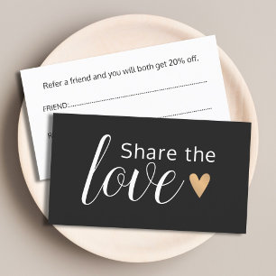 Tarjeta De Recomendación Salón de Belleza Corazón Elegante Negro Blanco Oro