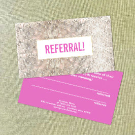 Tarjeta De Recomendación Salón de Belleza Cuadra Referral Faux Silver Sequi