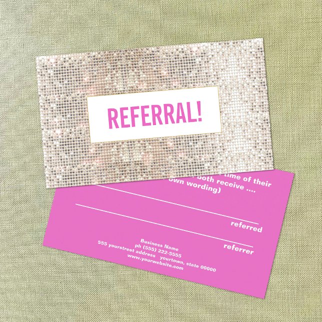 Tarjeta De Recomendación Salón de Belleza Cuadra Referral Faux Silver Sequi (Subido por el creador)
