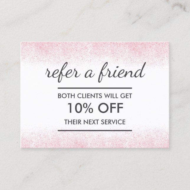 Tarjeta De Recomendación Salón de belleza de Purpurina rosa Lite (Anverso)