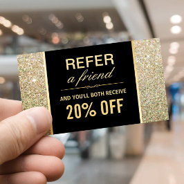 Tarjeta De Recomendación Salón de belleza Funky Gold Purpurina