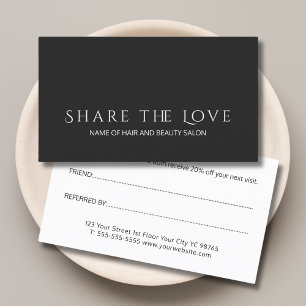 Tarjeta De Recomendación Salón de Belleza Simple Elegante Blanco y Negro