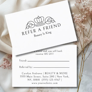 Tarjeta De Recomendación Salón Logo Elegant Crown Blanco