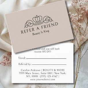 Tarjeta De Recomendación Salón Logo Elegant Crown Castaño Claro