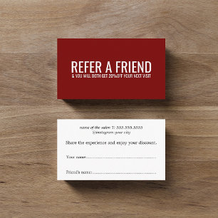 Tarjeta De Recomendación Salón Minimalista Rojo Blanco Negrita