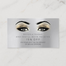 Tarjeta De Recomendación Salon Referencial Lashes Makup Plata Dorada