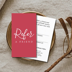 Tarjeta De Recomendación Salón Simple y Elegante Rojo y Blanco