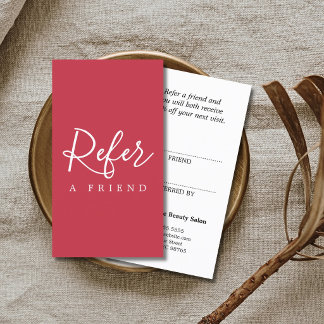 Tarjeta De Recomendación Salón Simple y Elegante Rojo y Blanco