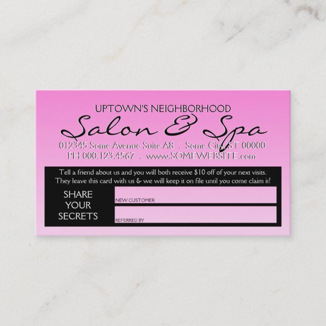 Tarjeta De Recomendación secretos de belleza norteamericanos remiten a un a (Anverso)