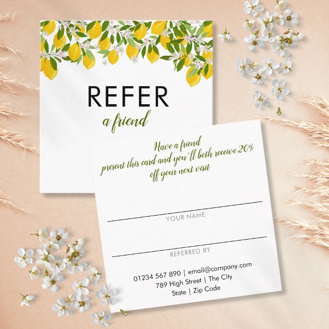 Tarjeta De Recomendación Sencilla y moderna vegetación de cítricos Lemones (Simple Modern Citrus Lemons Greenery Referral Card)