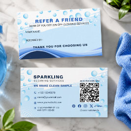 Tarjeta De Recomendación Servicio de limpieza profesional azul blanco moder