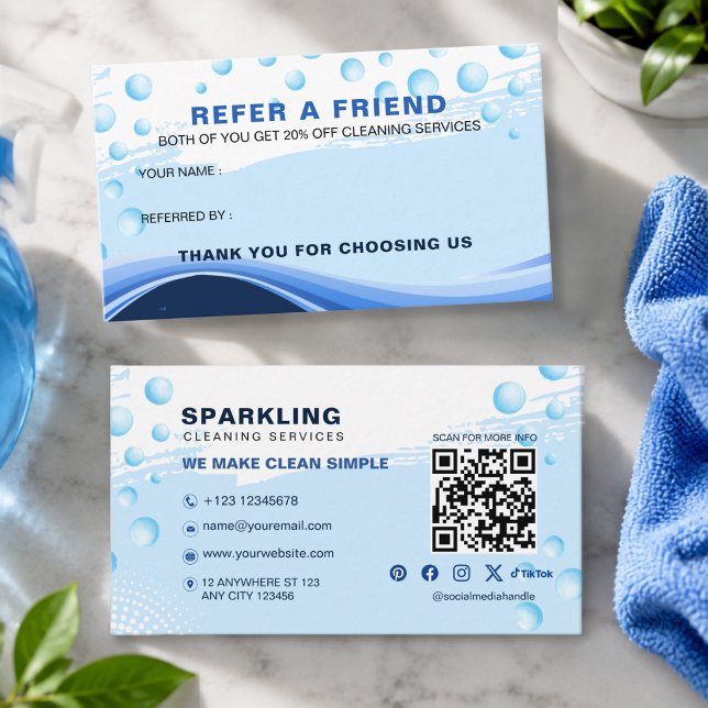 Tarjeta De Recomendación Servicio de limpieza profesional azul blanco moder (Subido por el creador)
