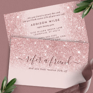 Tarjeta De Recomendación Signature Script Blush Rosa Brillo Moderno Femenin