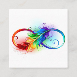 Tarjeta De Recomendación Símbolo infinito con plumas arcoiris