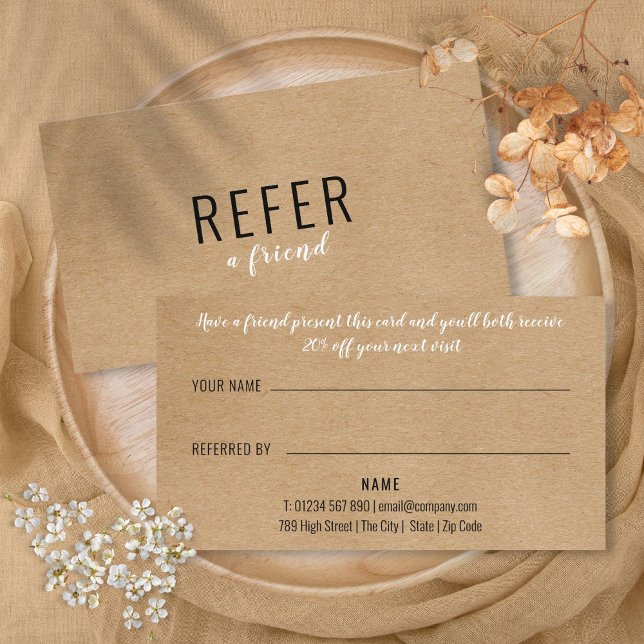 Tarjeta De Recomendación Simple Kraft Rústico Moderno (Simple Rustic Kraft Modern Referral Card)