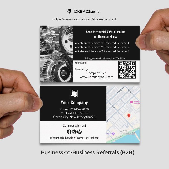 Tarjeta De Recomendación Sofisticado B2B Services Código QR en blanco y neg (Sophisticated B2B Services QR Code Black & White Referral Card, Business to Business Collaboration)