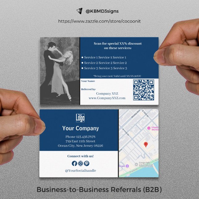 Tarjeta De Recomendación Sofisticado B2B Services QR Código QR Blanco Azul (Sophisticated B2B Services QR Code Blue White Referral Card, Business to Business Collaboration)