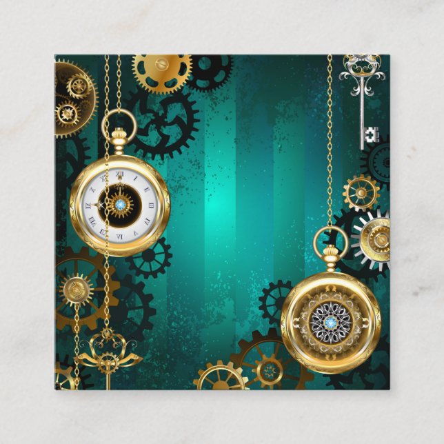 Tarjeta De Recomendación Steampunk Jewelry Watch sobre un fondo verde (Anverso)