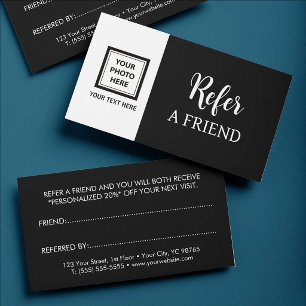 Tarjeta De Recomendación Subir foto o logotipo y agregar texto – Blanco y n