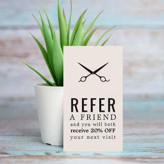 Tarjeta De Recomendación Tijeras de pelo negras rosa rubor elegantes modern