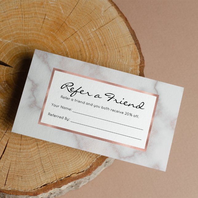 Tarjeta De Recomendación Tonos Rubor rosa dorado blanco mármol (Blush tones pink rose gold white marble 11)