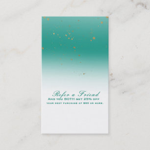Tarjeta De Recomendación Turquesa y Dorado Glamour Moderno Recomienda a un 
