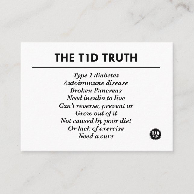 Tarjeta De Recomendación Verdad de T1d (3,5" x 2,5") (Anverso)