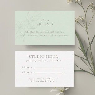 Tarjeta De Recomendación Verde Menta Floral mínima Boho moderna