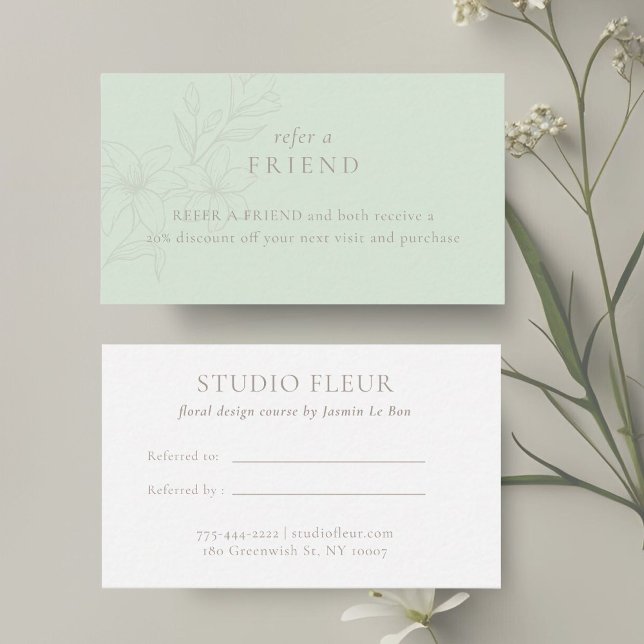 Tarjeta De Recomendación Verde Menta | Floral mínima Boho moderna (Subido por el creador)