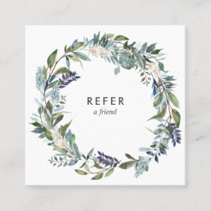 Tarjeta De Recomendación Verdor y floral azul